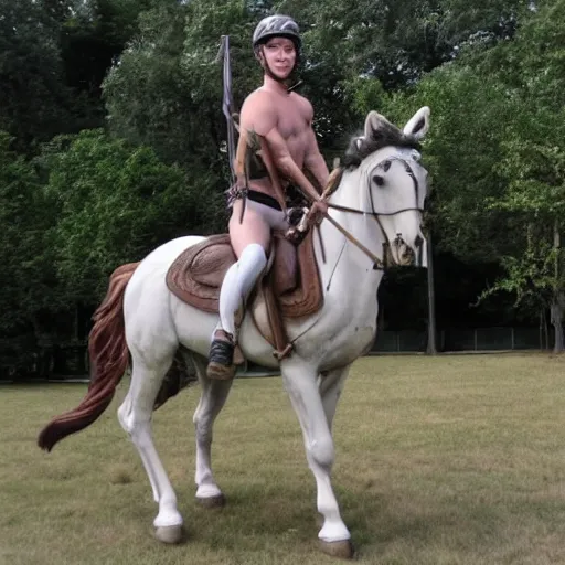 Prompt: a human riding a centaur