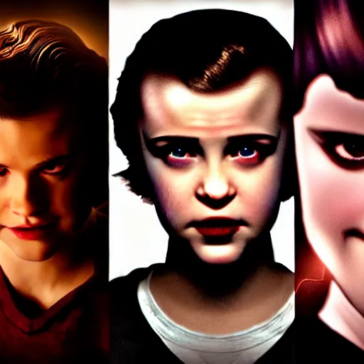 Prompt: Twilight cast in Stranger Things, Edward, Bella, photorealistic, dramatic lighting, soft, sharp focus