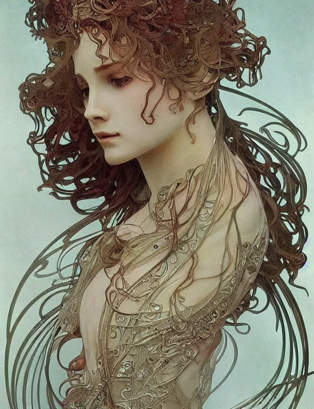 Prompt: epic beautiful intricate and detailed concept art, made from porcelain, abstract female face vivid liquid fluid. sculpture, no background, symetrical, by alphonse mucha