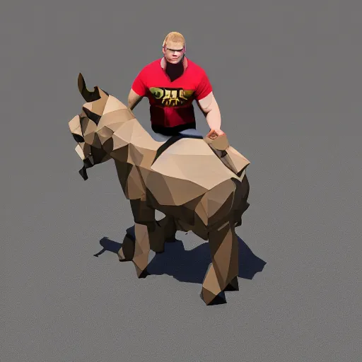 Prompt: Brock Lesnar riding a donkey, low poly render