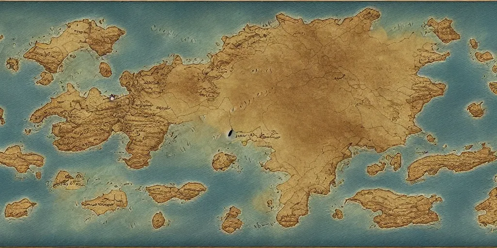 Prompt: a fantasy map of a large archipelago, digital art, 8 k