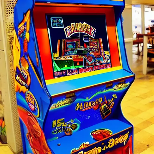Image similar to arcade cabinet filled with spaghetti