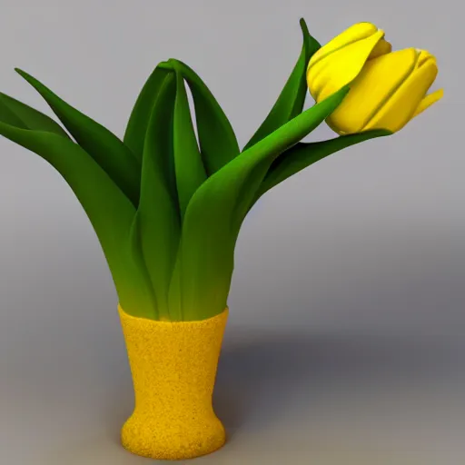 Prompt: yellow beautiful tulip growing from a pizza, 8 k, 3 d render