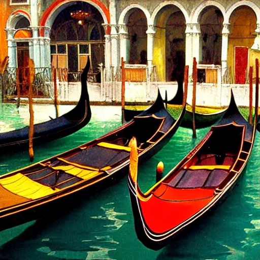 Image similar to venetian gondolas in the style of vrubel