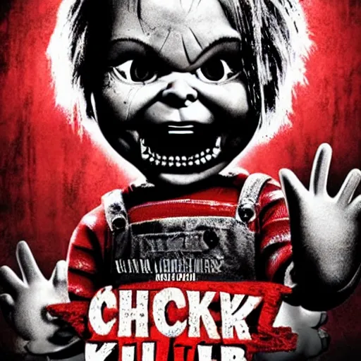 Prompt: Chucky the killer doll VS Zombies movie poster