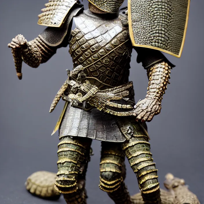 Image similar to photograph of a warrior with crocodile themed armour. extremely detailed. dslr. 8 5 mm.