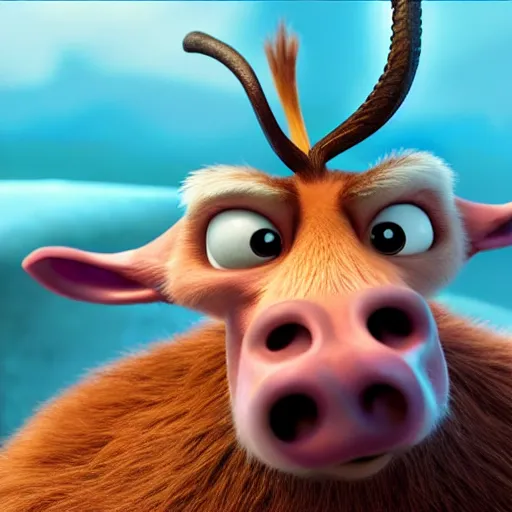 Image similar to a high resolution render symetric of a happy qukka on ice age 3 movie, octane render blender k