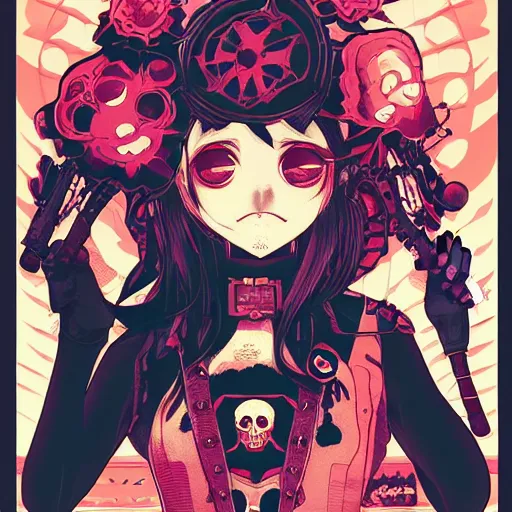 Prompt: portrait skull girl manga by anime, tom whalen, laurie greasley, jc leyendecker and greg rutkowski