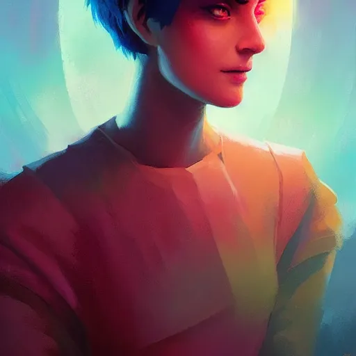 Image similar to portrait of a beautiful short haired woman, maya ali mage, gloomhaven, dynamic lighting, gaudy colors, octane render aesthetic, matte painting concept art, official fanart behance hd artstation by jesper ejsing, by rhads and makoto shinkai and lois van baarle and ilya kuvshinov and rossdraws