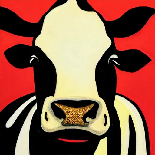 Prompt: a stylized painting of a cow looking into the camera, 4 k,