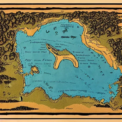 Image similar to recently rediscovered map of ancient Australia, 8k scan, colorized