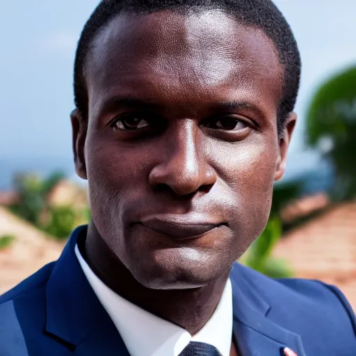 Image similar to haitian Emmanuel Macron, 50mm photography, high quality, 4K