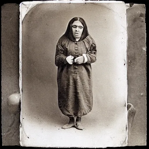 Image similar to first ever photograph of a person dressed as a potato discovered 1866 sepia vintage