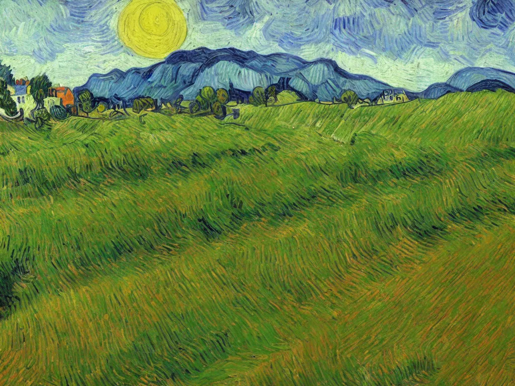 Image similar to trending on artstation, an idyllic vineyard, oil on canvas, in the style of Vincent van Gogh