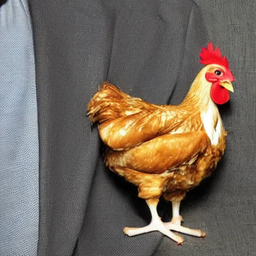Prompt: chicken wearing a suit