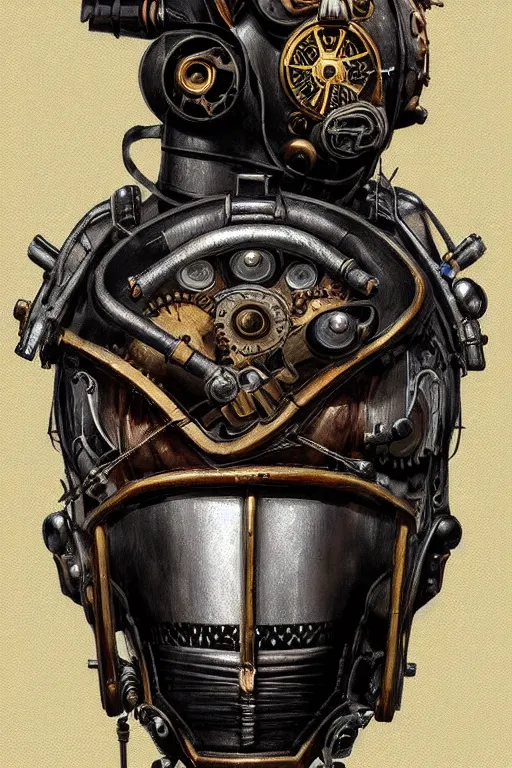 Image similar to steampunk helmet fantasy art mask robot ninja stylized digital illustration sharp focus, elegant intricate digital painting artstation concept art global illumination ray tracing advanced technology chaykin howard and campionpascale and cooke darwyn and davis jack