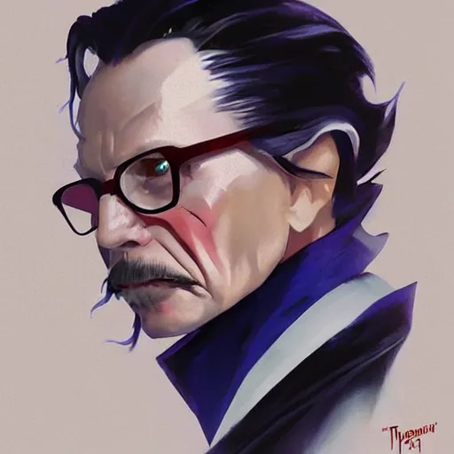 Prompt: greg manchess painting of gary oldman's dracula as an overwatch character, profile picture, matte painting, bold shapes, hard edges, street art, trending on artstation, by huang guangjian and gil elvgren and sachin teng