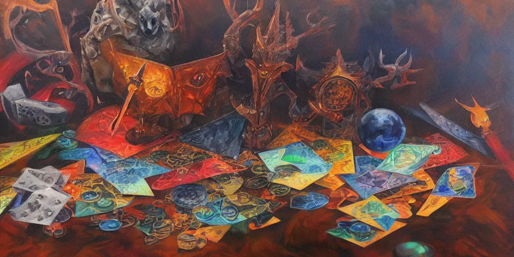 Image similar to d & d, deck of many things, oil painting