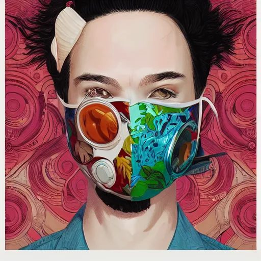 Image similar to portrait of people with sanitary mask, Tristan Eaton, artgerm, Victo Ngai, RHADS, ross draws