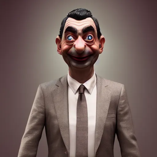 Prompt: a hyprerealistic sculpture of mr bean, octane render, dramatic lighting, trending on artstation