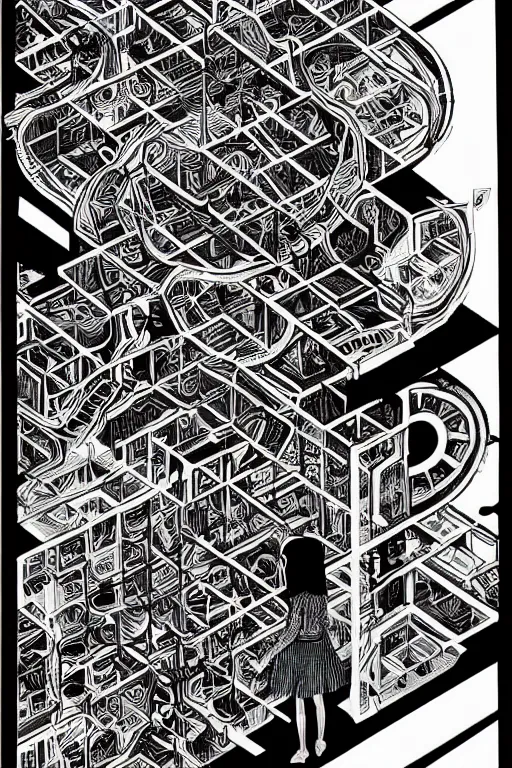 Image similar to portrait of a void engineer woman setting up samsara generator by mc escher and brecht evens