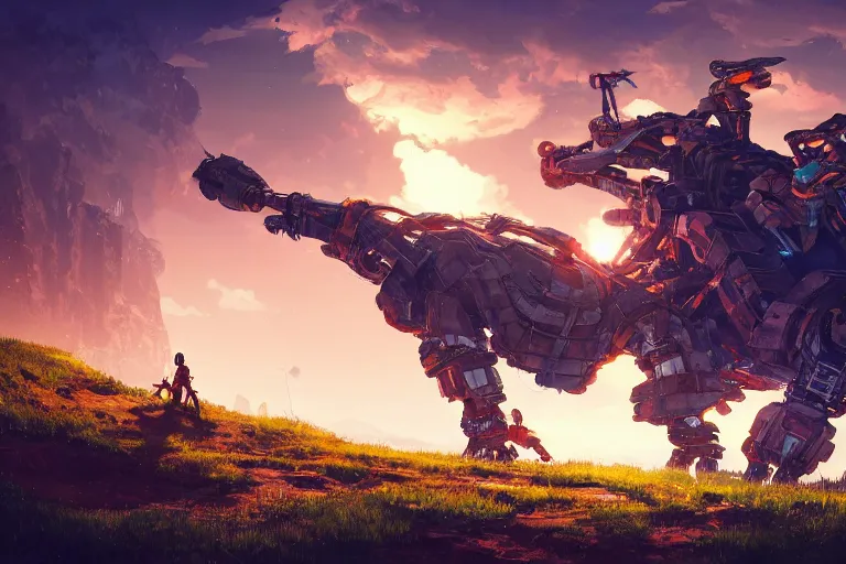 Prompt: burrower machine mecanical creature robot of horizon forbidden west horizon zero dawn radiating a glowing aura global illumination ray tracing hdr fanart arstation by ian pesty and alena aenami artworks in 4 k