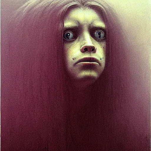 Image similar to portrait painting of 16 years old werewolf girl, by Beksinski