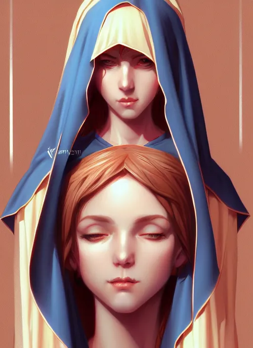 Image similar to virgin mary, lol style, highly detailed, artgerm, cushart krenz, zeronis, trending on artstation, soft light, sharp edges, illustration, character design, concept art