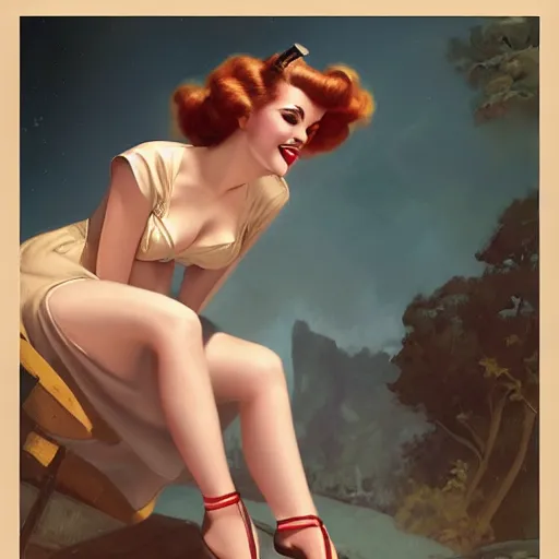 Prompt: a retro 1 9 5 0 pinup by charlie bowater and anna dittmann and gil elvgren.