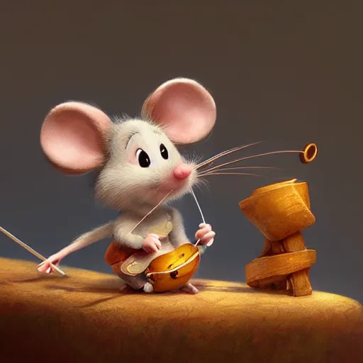 Prompt: An adorable whimsical mouse conducting an orchestra, highly detailed, digital painting, artstation, concept art, smooth, sharp focus, studio light, by Pixar and Disney and Justin Gerard,