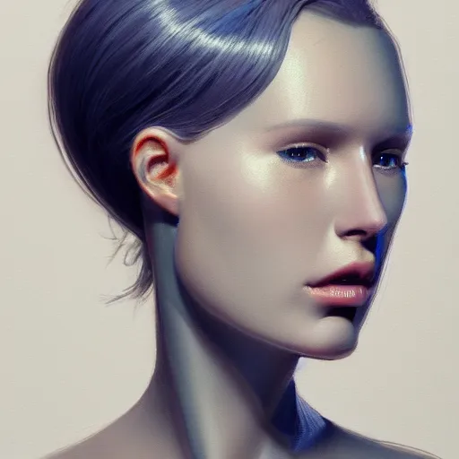 Image similar to portrait of a female android, no nose, no mouth, face completely covered in phthalo blue steel, filigree, elegant, sharp focus, graceful, master crafted, trending on artstation, award winning, beauty,