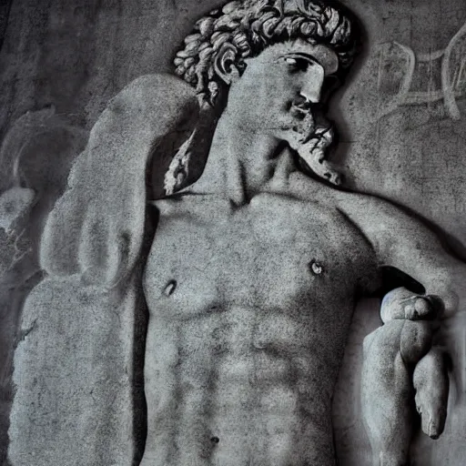 Image similar to stencil graffiti of michelangelo's david, photography