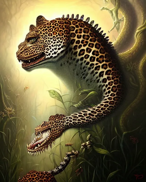 Image similar to a detailed portrait of dreampunk princess leopard crocodile hybrid mix beautiful! floral by tomasz alen kopera and peter mohrbacher