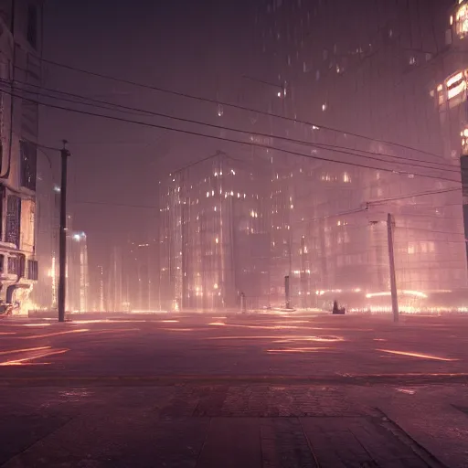 Image similar to a dystopian city at night, octane render, 8K, depth of field, by WLOP