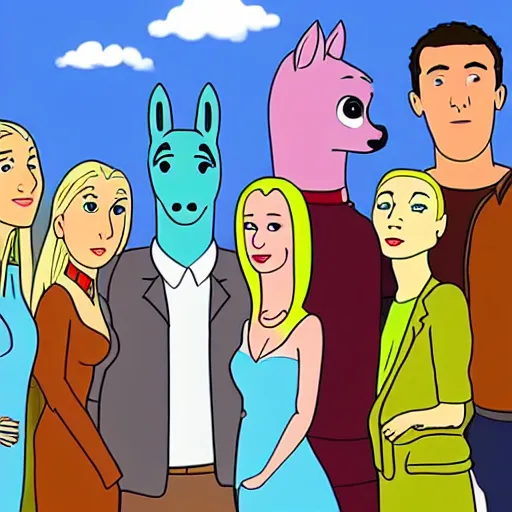 Image similar to still from the hit tv show friends in the style of bojack horseman