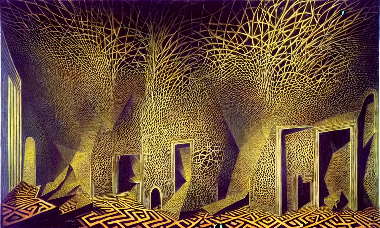 Prompt: 1 building, jungle, kirigami, dichromatism, paradox, volumetric light, insanely detailed and intricate, hypermaximalist, elegant, ornate, hyper realistic, super detailed, by remedios varo uranga