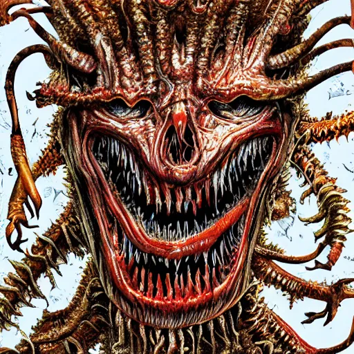 Prompt: Hyper detailed painting of a horrid abomination covered in endless teeth as it devoures souls