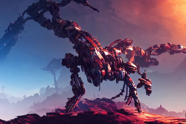 Image similar to strider machine mecanical creature robot of horizon forbidden west horizon zero dawn bioluminiscence global illumination ray tracing hdr fanart arstation by ian pesty and alena aenami artworks in 4 k