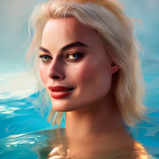 Prompt: margot robbie as water, award winning water photography, extremely detailed, artstation, 8 k, sensual lighting, incredible art, wlop, artgerm