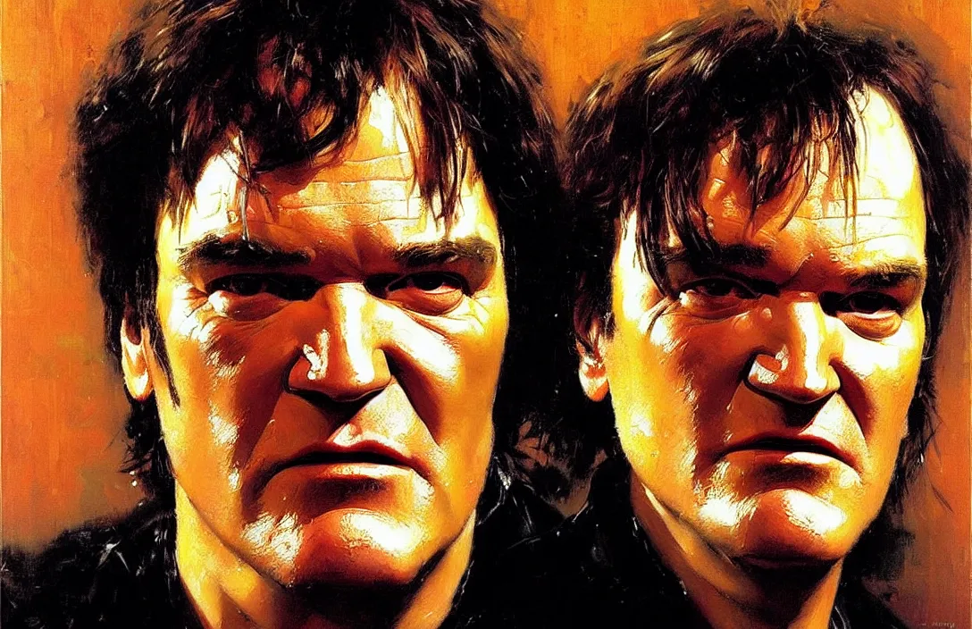 Prompt: portrait of quentin tarantino!!!!!!!!!!!!!!!!!!!!!!!!!!!, detailed face, detailed painting,, epic lighting, by ilya repin, phil hale and kent williams