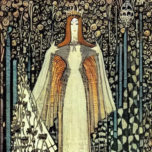 Image similar to beautiful young medieval queen by kay nielsen