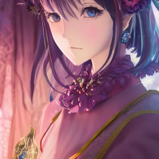 Prompt: portrait of lady avalon the mage of flowers, anime fantasy illustration by tomoyuki yamasaki, kyoto studio, madhouse, ufotable, square enix, cinematic lighting, trending on artstation