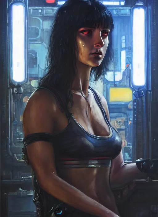 Image similar to Cyberpunk mechanic (blade runner 2049, cyberpunk 2077). Orientalist portrait by john william waterhouse and James Gurney and Theodore Ralli and Nasreddine Dinet, oil on canvas. Cinematic, hyper realism, realistic proportions, dramatic lighting, high detail 4k