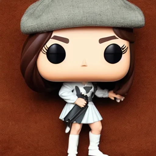 Prompt: Elmiira; funko pop of girl with short brown hairm, wearing a beret; white shirt; funko pop