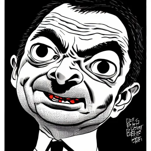 Prompt: portrait of mr. bean as a mad scientist by becky cloonan