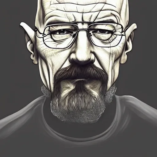 Prompt: walter white crying, drawn by gandalf the grey, beautiful, emotional, expressive, dark background, spotlight, award winning, art of the year