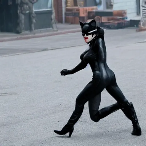 Image similar to a movie still of Kat Dennings as Catwoman in the new movie Batman