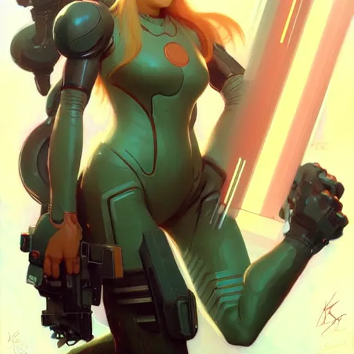 Prompt: samus in varia suit, artstation, concept art, smooth, sharp focus, illustration, art by Krenz Cushart and Artem Demura and alphonse mucha