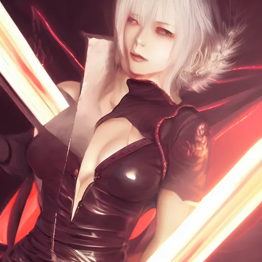 Image similar to beautiful anime art of Lady from devil may cry by WLOP, rossdraws, Logan Cure, Mingchen Shen, BangkuART, sakimichan, yan gisuka, JeonSeok Lee, zeronis, Chengwei Pan on artstation