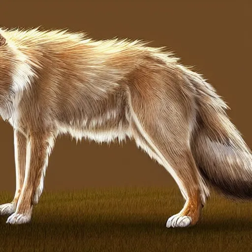 Image similar to professional stylized full - body digital art of a side profile of a cream tibetan wolf, tan and light brown accents, fluffy, falling leaves, hd, 8 k, highly detailed, high quality, cute